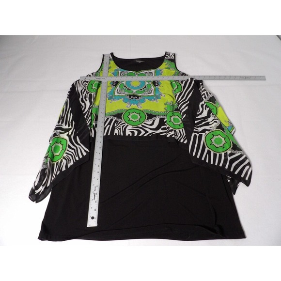 S.L. Fashions 18W Dress Shift Boho Layered Black Green Peasant Abstract Artsy - Picture 7 of 10